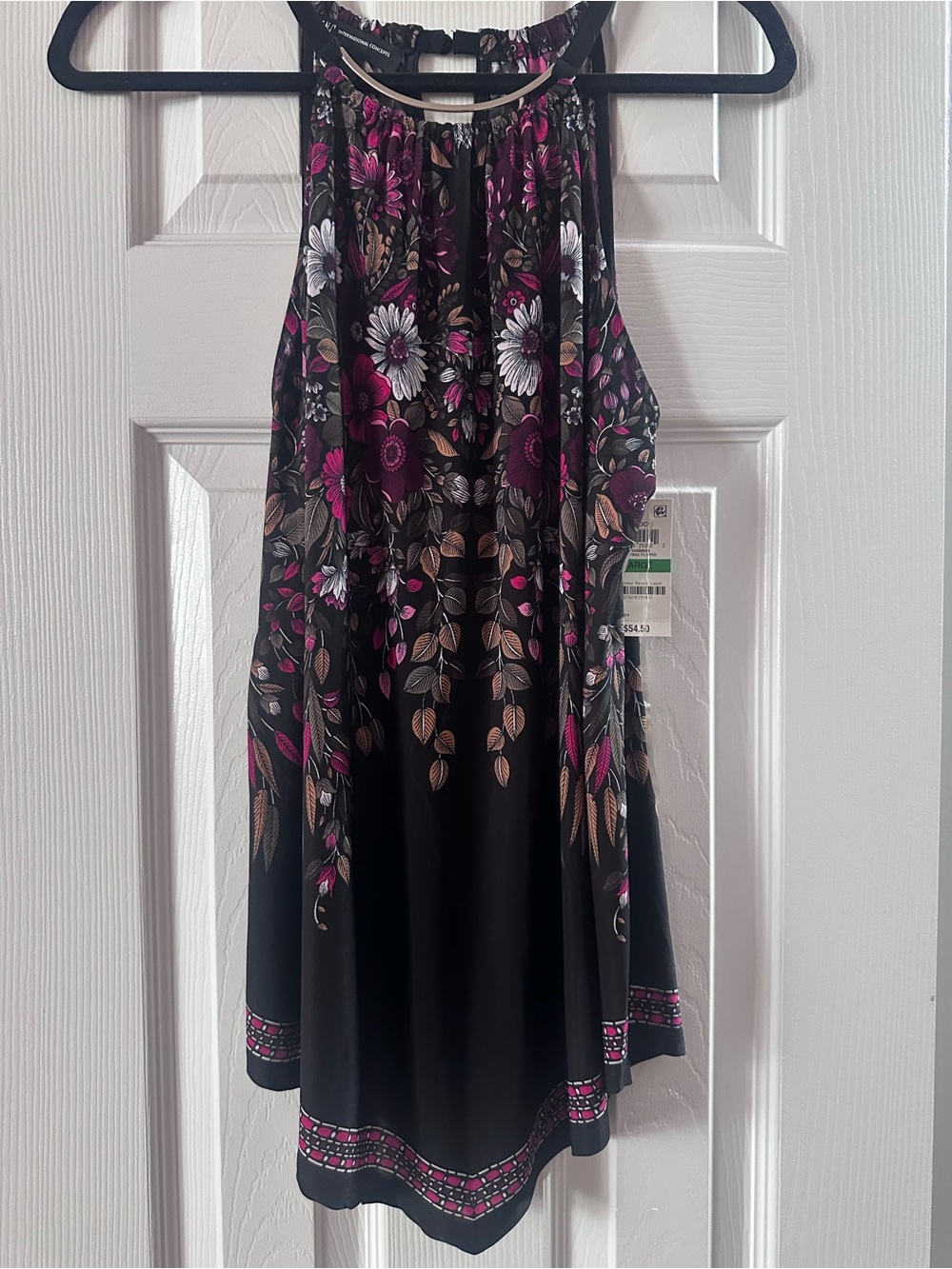 NWT INC International Concepts Floral Halter Top Large Metal Neck Detail